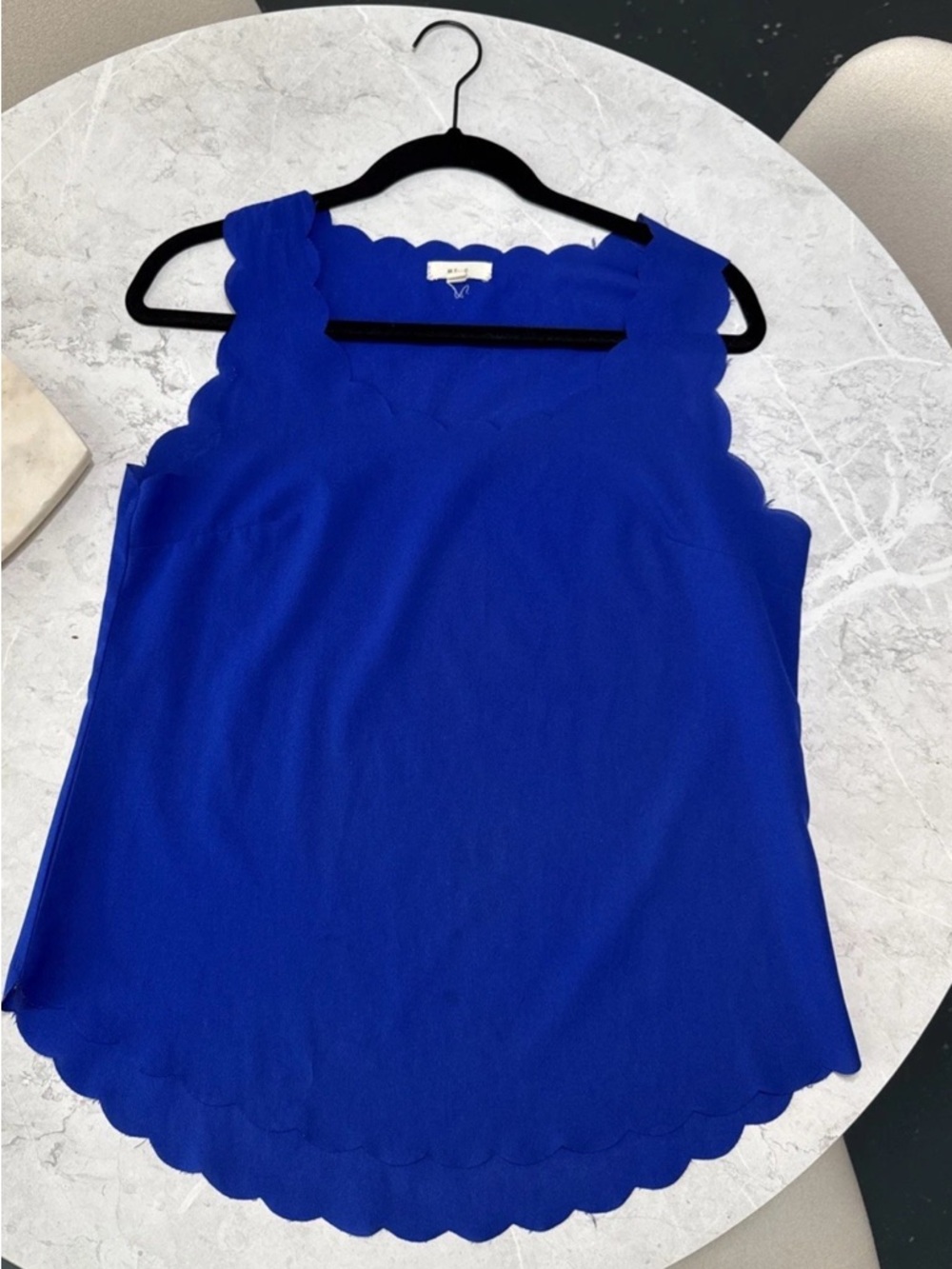 Blue Scallop-Edge Sleeveless Top